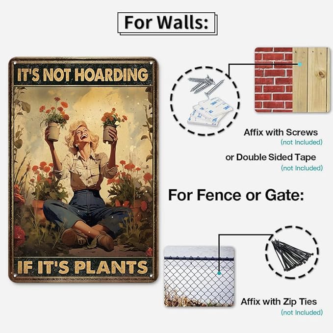 Garden Sign Retro Metal Tin Sign,It's Not Hoarding If It's Plants Poster, Gift for Home Yard Gardener Lovers Women, 12x8 Inches Novelty Funny Garden Signs
