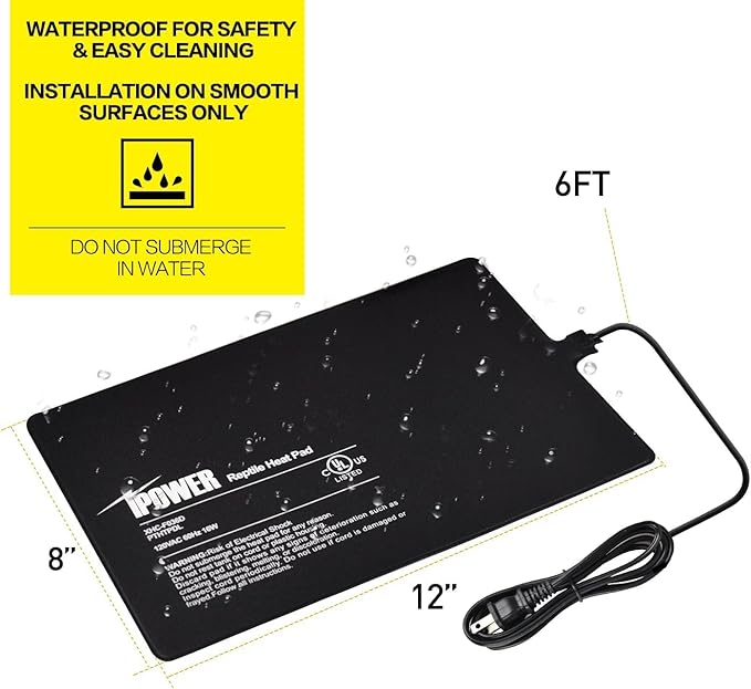 iPower Reptile Heat Pad Under Tank Terrarium Warmer Heating Mat for Turtle, Lizard, Frog, Snake, Reptile, and Other Small Animals, 8X12 Inch, 16W, 2 Pack