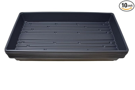 Living Whole Foods 10 Pack of Durable Black Plastic Growing Trays (Without Drain Holes) 21" X 11" X 2" - Flowers, Seedlings, Plants, Wheatgrass, Microgreens & More