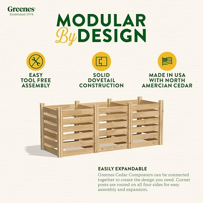 Greenes Fence Premium Cedar Wood Composter, 24" W x 24" L x 31" H (3/4" Thick) / 77.3 Gallons - Made in USA with North American Cedar