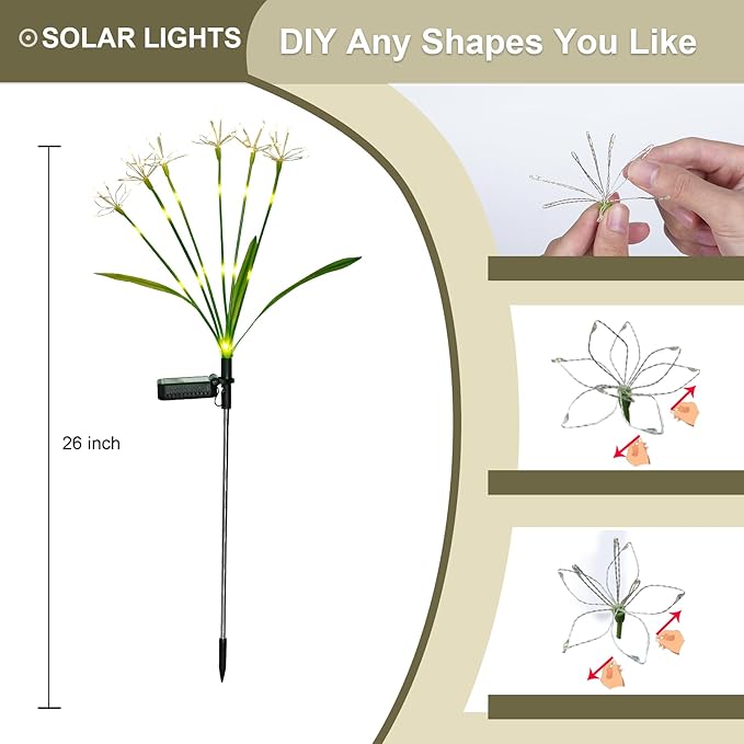 Solar Garden Lights Outdoor: Waterproof 2-Pack DIY Decorative Firework Lights with 2 Modes for Yard Patio Pathway Outside Fairy Decor - Christmas Gifts for Women Mom Mothers Day Multicolor