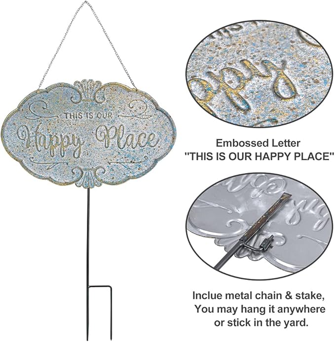 All Chic Outdoor Garden Signs Decorative Yard Sign Stakes Metal Hanging Sign Rustic Outdoor Decor 26.4" x 15.8" Includes Stakes and Hanging Chain