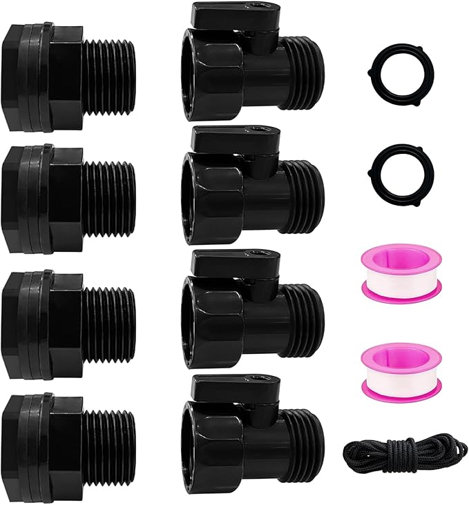 4 Pack Rain Barrel Spigot kit 3/4'' Plastic Garden Hose Shut Off Valve Kit With 3/4 GHT Bulkhead Fitting for Rain Barrels Aquariums Water Tanks Tubs Pools Spigot