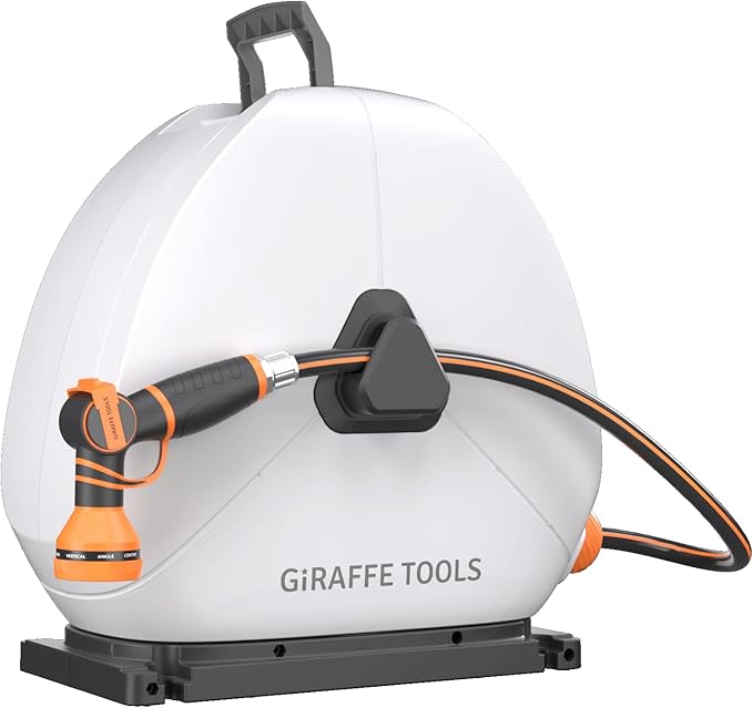 Giraffe Tools 130FT Heavy Duty Ground Retractable Hose Reel, 1/2 Inch Automatic Rewind Garden Hose Reel for Lawn & Yard, Swivel Base for Concrete/Patio, Durable Ground Mount Helper