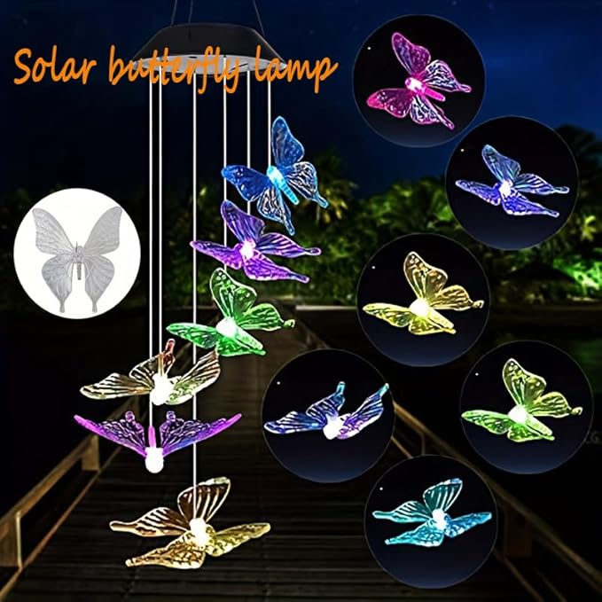 Solar Wind Chimes Outdoor Color Changing Lights,Solar Butterfly Gift for Women Mom Grandma,Waterproof Outdoor Solar Powered Lights for Garden Patio Yard Home Decor