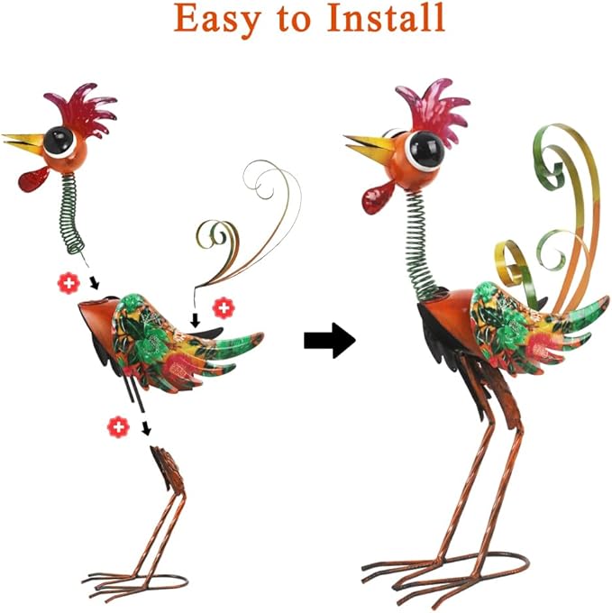 Metal Wacky Rooster Garden Statue, 24'' Rooster Decor Yard Statue Decorations Outdoor, Chicken Yard Art for Outside, Patio, Backyrad, Lawn(Red)