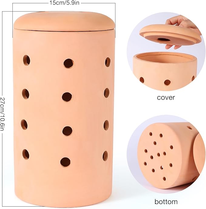 Underground Worm Farm Garden Red Pottery 11Inch vermicomposting Bin for use in Outdoor Gardening with Holes and Lid Outdoor Worm Compost Bin for Garden Beds & Home Use