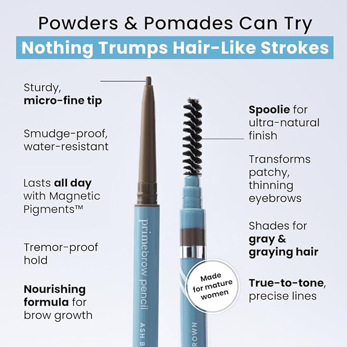 PrimeBrow Pencil for Mature Women – Ultra-Precise Tip for Natural, Hair-Like Strokes – Smudge-Proof & Long-Lasting Wear – Great for Thinning, Sparse, or Graying Brows (Taupe)