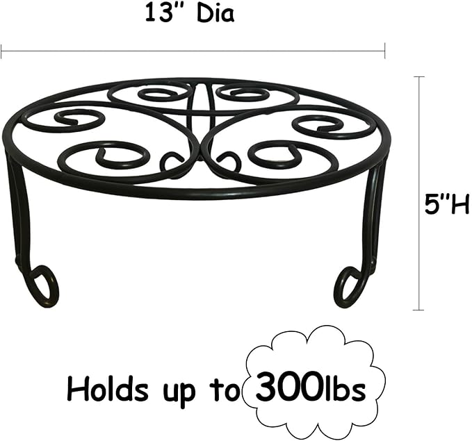 2 Pack Iron Plant Stand Low Profile,13 Inch Diameter Wide Round Metal Flower Stand for Indoor Outdoor Large Plants, Short Heavy Duty Display Holder for Wide Pots, Patio Garden Home Decor,Rustproof Matte Black(2 Pack 13 Diameter 5 inches Tall Black)