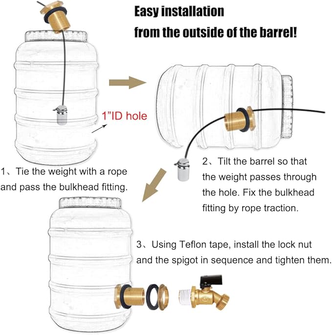 Joywayus Brass Water Container/Rain Barrel Spigot 3/4" to 1/2" Male Threaded Quarter Turn Ball Valve & 1/2" Female to 3/4" Male Threaded Bulkhead Fitting Water Tank Connector