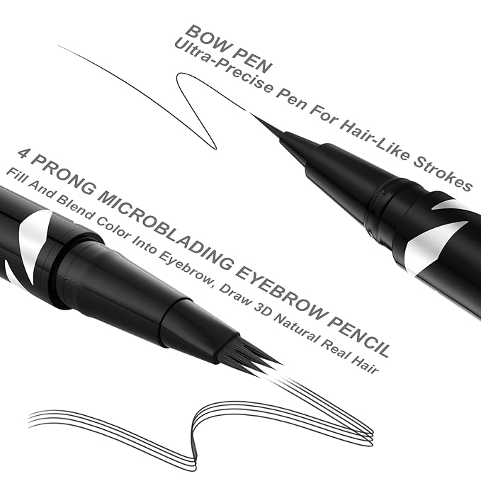 LAVONE 2-IN-1 Dual-ended Waterproof Eyebrow Pencil, with 4 Tip Microblading Pen and Ultra-Precise Brow Pencil, Dual-ended Eyebrow Brush, for Natural Looking - Black Brown