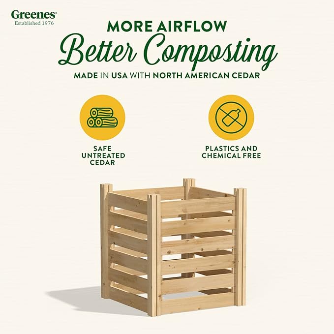 Greenes Fence Premium Cedar Wood Composter, 24" W x 24" L x 31" H (3/4" Thick) / 77.3 Gallons - Made in USA with North American Cedar