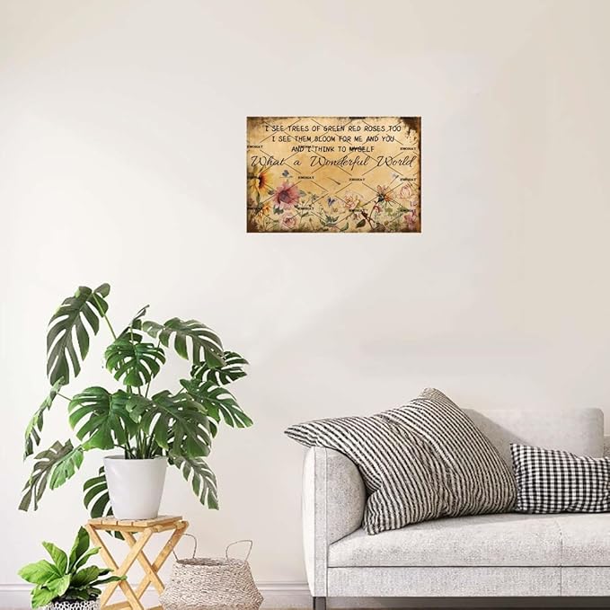 EMOHAT Vintage Garden Signs Flower Tin Sign And I Think To Myself What A Wonderful World Flowers See Trees Of Green Red Roses Too Metal Tin Signs Yard Bedroom Kitchen Home Art Wall Decor 8x12 Inch