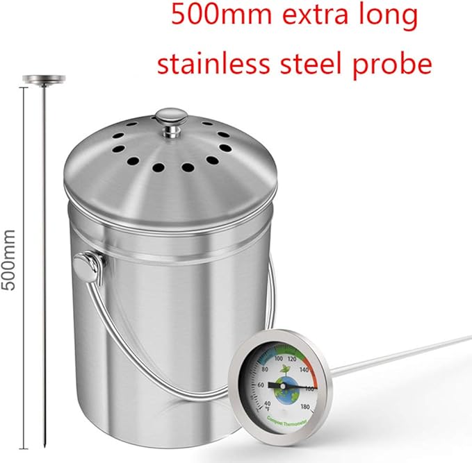 Stainless Steel Compost Thermometer, 50cm Soil Temperature Gauge for Garden, Yard, and Composting (40-180°f / 10-76°c) with Long Probe