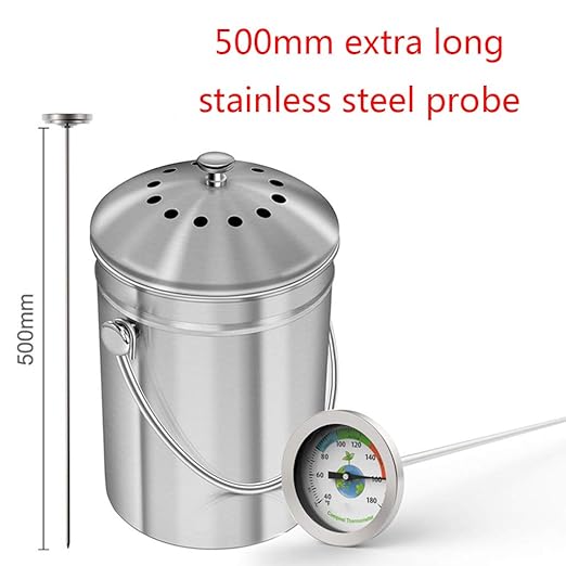 50cm Stainless Steel Compost Soil Thermometer Celsius Measuring Garden Yard 40-180℉ Temperature Wall Thermometer