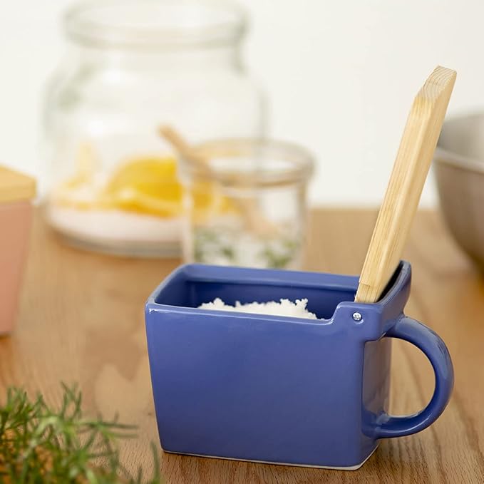 Zero Japan Bee House Premium Salt Box with Hinoki Lid - Container for Sea Salt and Spices - Elegant Cellar for Kitchen Countertop - Blueberry Blue, 16 oz