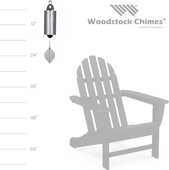 Woodstock Chimes Heroic Windbell Wind Chime for Outside 24" Medium Silver,Deep Tone Sound, Outdoor Decor for Patio, Porch, Garden HWMY
