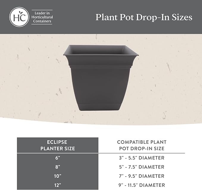 The HC Companies 6 Inch Eclipse Square Planter Pots with Drainage Holes & Attached Saucer, Lightweight UV-Resistant Plastic Indoor Outdoor Planters, 4-Pack Flower Pots for Garden Home Decor, Sandstone
