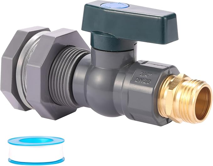 3/4 Inch Rain Barrel Spigot Kit - BILAL Water Barrel PVC Garden Diverter Kit with Bulkhead Fitting Hose Faucet Adapter and Thread Seal Tape for Water Tanks, Aquariums, Tubs, Pool, Garden Barrel