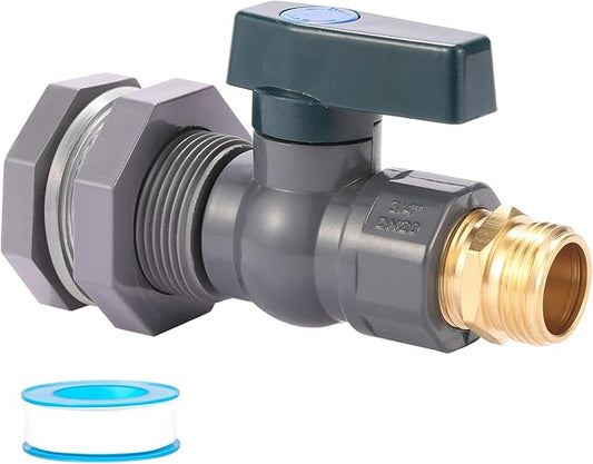 3/4 Inch Rain Barrel Spigot Kit - BILAL Water Barrel PVC Garden Diverter Kit with Bulkhead Fitting Hose Faucet Adapter and Thread Seal Tape for Water Tanks, Aquariums, Tubs, Pool, Garden Barrel