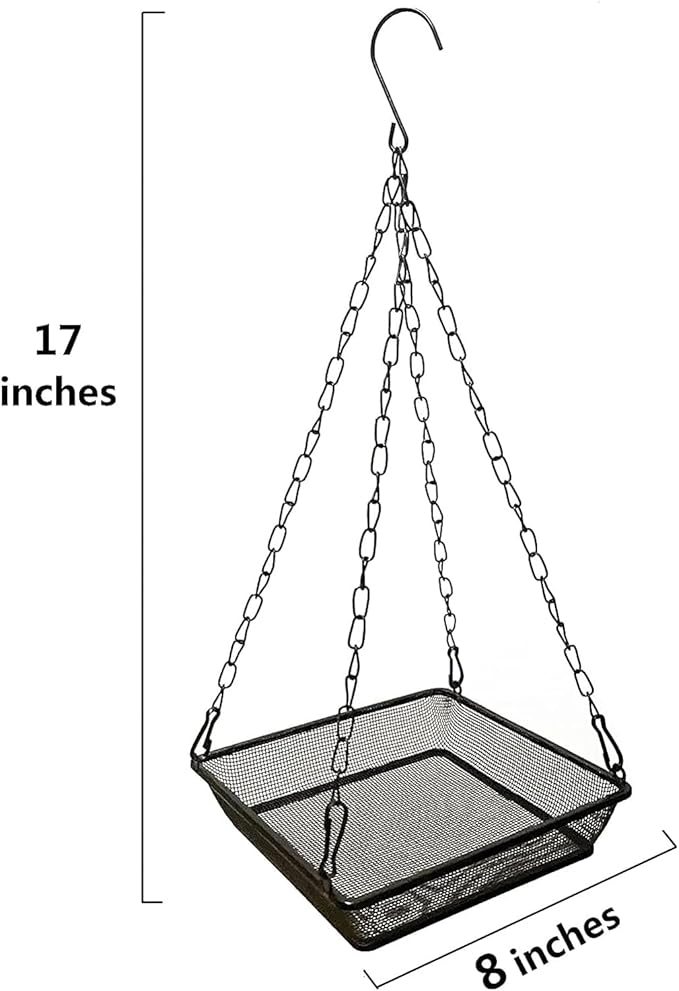 2 Pack Hanging Bird Feeder Tray Platform Metal Mesh Seed Tray for Bird Feeding Outdoor Garden Decoration for Backyard Attracting Wildbirds