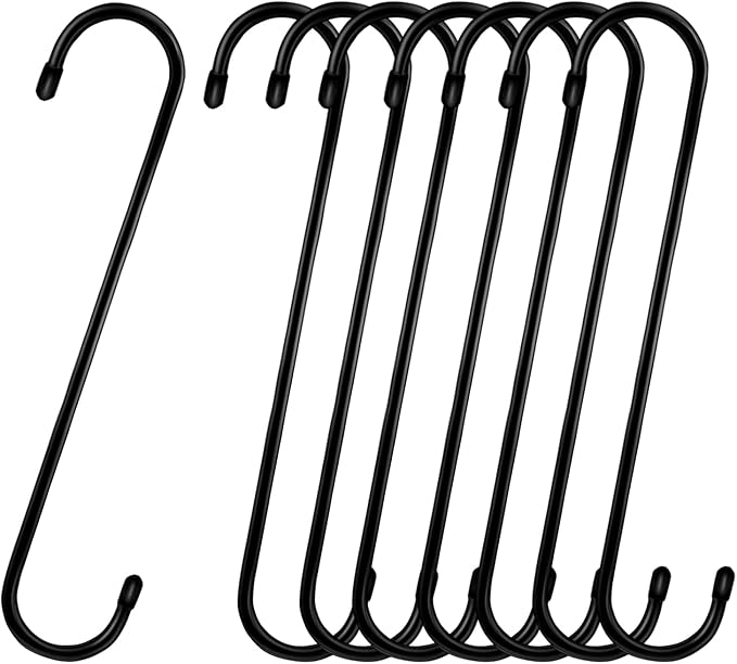 8 Pack Large S Hooks for Hanging Heavy Duty 10 Inch Long Steel Metal Hanger Black Extension Hooks for Closet Hanging Jeans Clothes Bird Feeders Plants Garden Indoor Outdoor