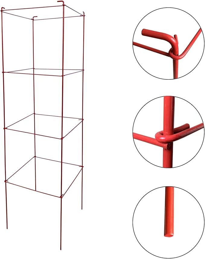 Tomato Cages 6 Packs 46 Inch (H) Plant Stand with 164 Feet Twist Ties, Heavy Duty Garden Plants Support for Tomatoes, Cucumber, and Other Climbing Plants (Red)