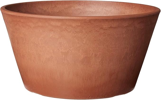 PSW Pot Collection TD25TC Plastic/Stone/Wood Composite Shallow Bulb Pan - No Drainage Hole (Drillable), Planter for Succulents, Bonsai, Fairy Gardens, Herbs, 10-inch, Terra Cotta Color