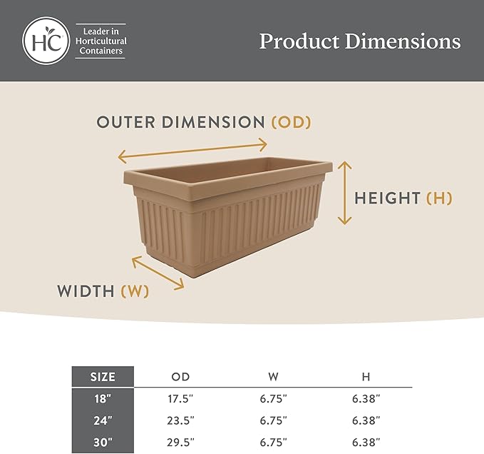 The HC Companies Venetian Window Planter Box w/Drain Plug - Long Planter Box for Windowsills, Balconies & More - Plastic Rectangular Outdoor Planters for Herbs & Flowers (18" Warm Gray, Pack of 1)