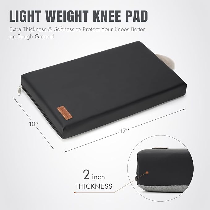 HappyPicnic Waterproof Garden Kneeling Pad - 2" Thick Soft Foam Kneeling Mat for Gardeners with Handle & Removable Cover, Knee Support for Bathing, Black