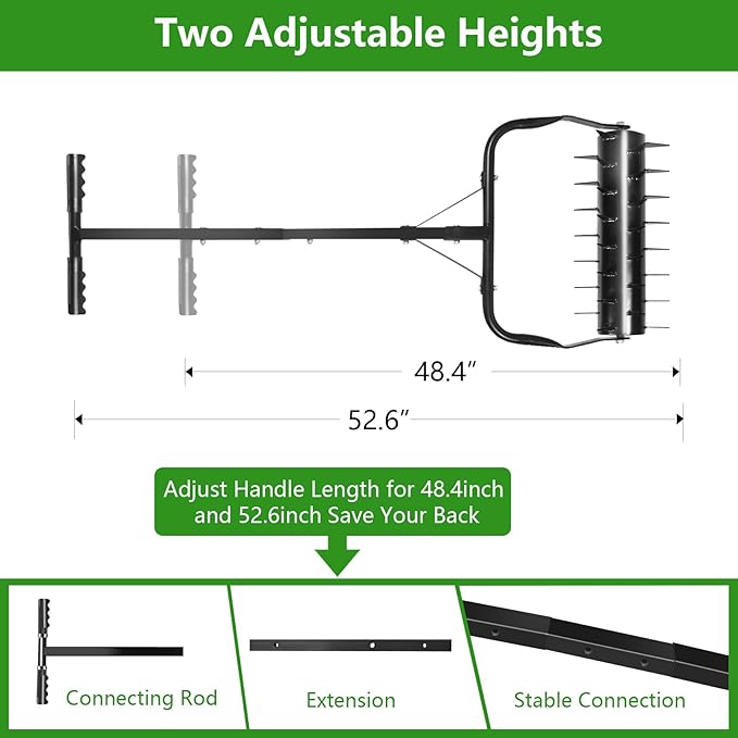 Seeutek 18 Inch Rolling Lawn Aerator, Upgraded Heavy Duty Aerator Lawn Soil Penetrator Spikes w/Two Adjustable Height Handles, Manual Aerator Lawn Tool for Garden Yard