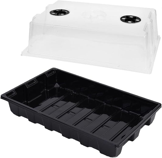 YoleShy 5 Packs Seed Starter Tray with Dome Reusable Plastic Plant Growing Trays with Humidity Domes Thickened Sturdy for Seed Starting Germination Growing Seedling Propagation,14.5"x9"