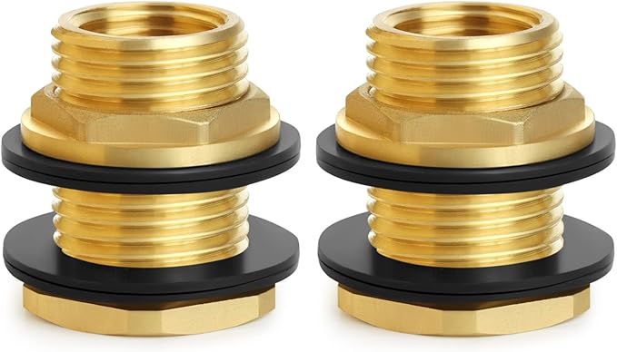 Ceseso 1/2" female NPT to 3/4" male GHT Garden Hose Bulkhead Fitting, Lead-free，Solid Brass Bulkhead Fitting, water tank connector bulkhead Tank Fitting for rain barrels, plastic water towers,2pcs…