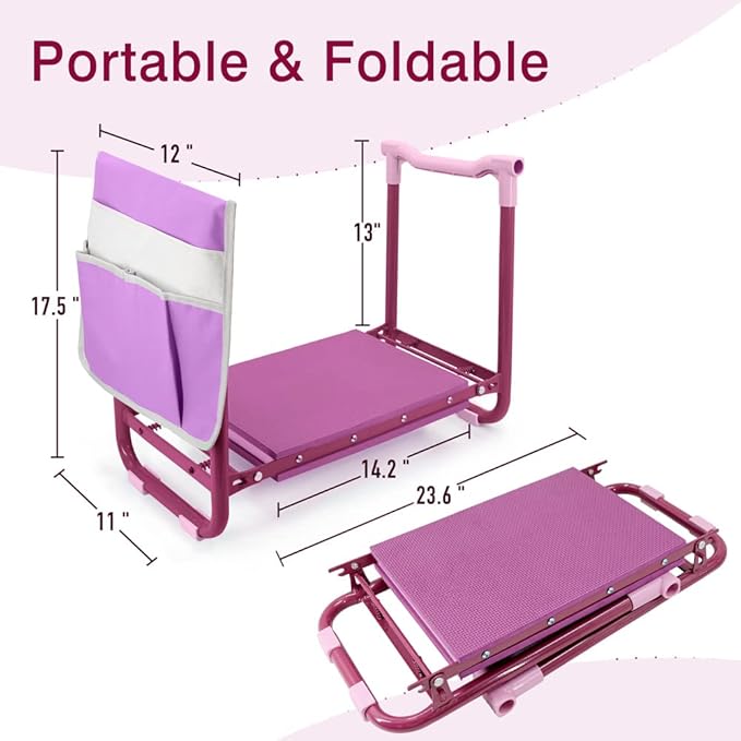 Colwelt Garden Kneeler Upgraded, Gardening Kneelers Stool with Rugged & Sturdy Steel Frame, Garden Seat and Kneeler Bench with Tool Pouch, EVA Foam Pad Protects Your Knees(Purple)