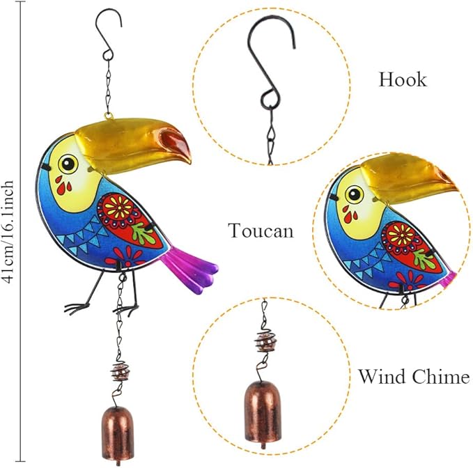 Wind Chimes for Outside, Toucan Metal Wind Chimes 3 Pack - Waterproof Rustproof Garden Decor, for Friends & Family