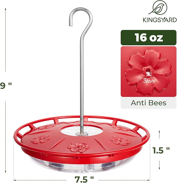Kingsyard 2 Pack 16 OZ Hummingbird Feeders for Outdoors Hanging, 6 Bee Proof Feeding Ports Humming Nectar Bird Feeder, Ant Moat Easy to Refill & Clean Leak-Proof, Garden Décor Gifts for Women Mom