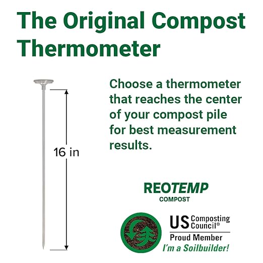 Reotemp 16 Inch Celsius Backyard Compost Thermometer with Digital Composting Guide