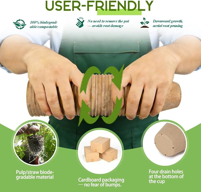 Peat Pots 132 Pcs 4 inch, Biodegradable Compostable Plant Seed Starter Pots Paper Potting Cups for Seedlings Planting Seeds, Thickened with Drainage Holes Includes Tools and 132 Plant Tags