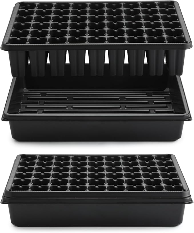 5 Pack Seedling Starter Trays No Holes and 5 Pack 54 Cell Seed Starter Trays Extra Deep 2.8" - Heavy Duty Plastic Nursery Trays for Seed Germination & Plant Propagation (5 Sets)