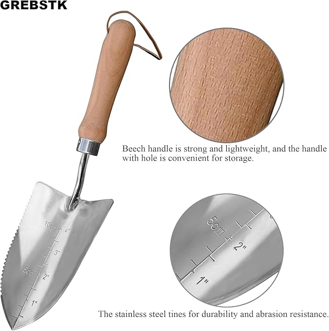 GREBSTK Gardening Shovels Stainless Steel Transplanter Garden Trowel Depth Marker Measurements Shovel Weeding Tool