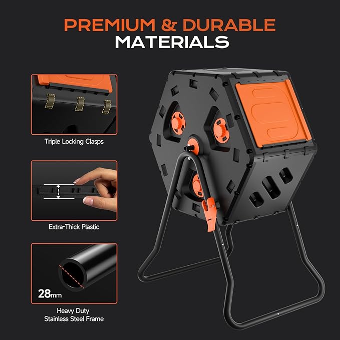 Compost Tumbler 22.5 Gallon/85L, Easy Assemble Compost Bin Outdoor, 360°Rotating Composter for Garden, Backyard, and Yard, Gifts for Seasoned Gardeners & Beginners-Orange