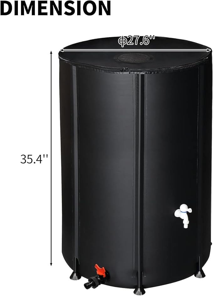 Outvita 100 Gallon Collapsible Rain Barrel, Garden Water Storage Tank, Portable Folding Rainwater Collector, Water Catcher with Filter Overflow Kit Faucet Black