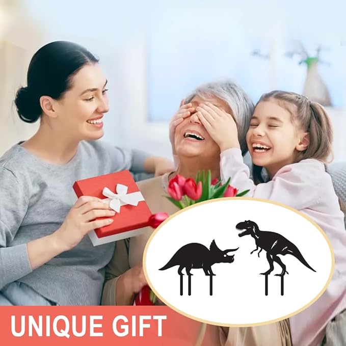 Dinosaur Metal Decorative Garden Stakes Dinosaur Gifts for Women Men Mom Birthday Gifts Silhouette Statues for Garden Decor, Yard Art, Patio, Outside, Lawn Ornaments, Outdoor Decorations