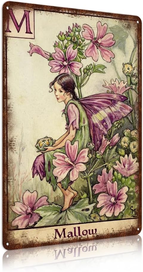 Flower Fairy Wall Decor Vintage Metal Tin Signs Fairy Garden Accessories - Kingcup