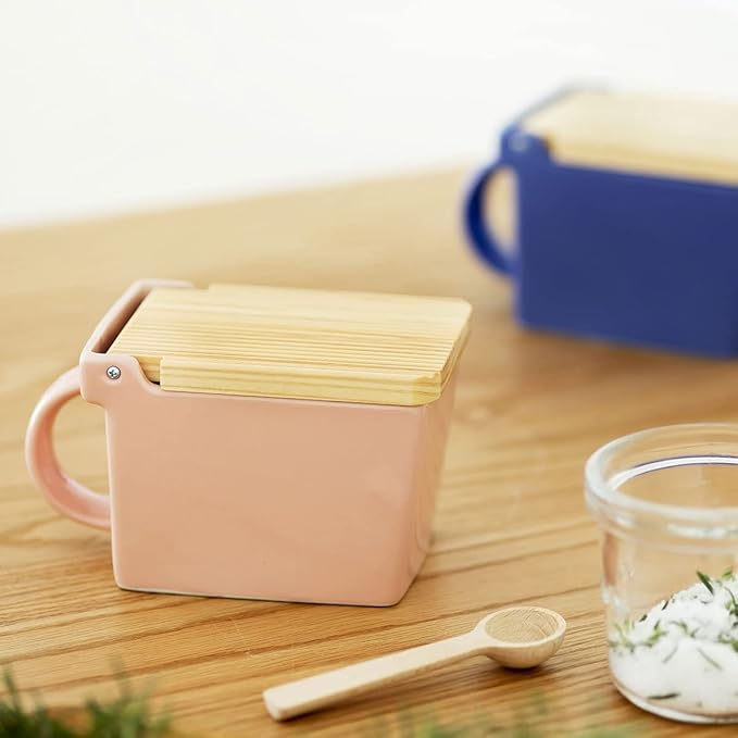 Zero Japan Bee House Premium Salt Box with Hinoki Lid - Container for Sea Salt and Spices - Elegant Cellar for Kitchen Countertop - Pink, 16 oz