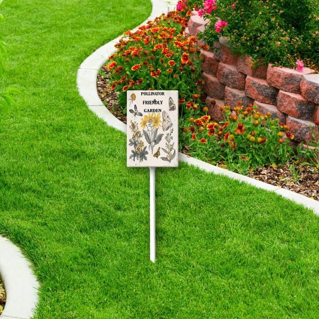 Uptell Aluminium Yard Sign Pollinator Friendly Garden Sign 8x12inch Outdoor Natural Retro Metal Signs Yard Grass Lawn Art And 12.8" Stake Kit