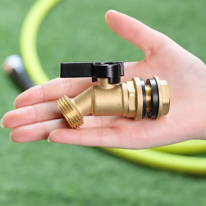 Brass Water Container/Rain Barrel Spigot, 3/4" GHT Male Threaded Quarter Turn Ball Valve with Bulkhead Fitting, Lead-Free,Rain Barrel Kit for Garden Hose Thread Connection