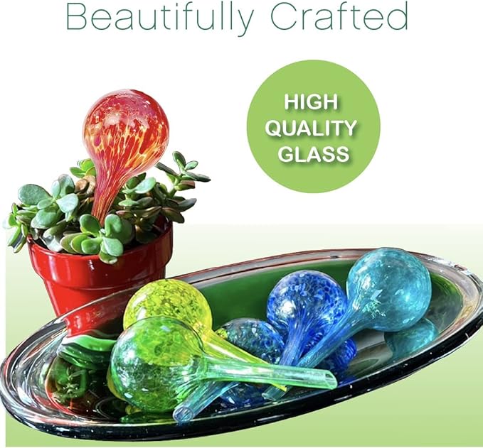 Trenton Gifts 6-Pack Plant Watering Globes - Self Watering Bulbs for Indoor & Outdoor - Hand-Blown & Colorful Aqua Globes - Measures 6" L x 2.5" D, 150ml