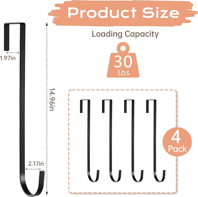 Large Plant Hangers Outdoor, Garden Fence Hook, Over Door Wreath Hanger, Metal Plant Hooks for Hanging Planters, Flower Baskets or Pots, Bird Feeders, Festival Decorations (SSF4)