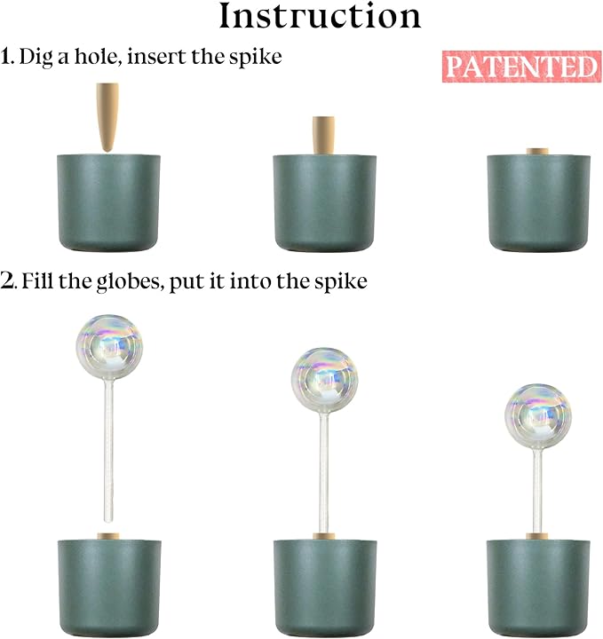 Non-Clogging Iridescent 3 Pack Ball Plant Watering Globes with Terracotta Spikes, Hand Blown Glass Self Watering Planter Insert Plant Watering Devices Bulbs for Indoor and Outdoor Plants